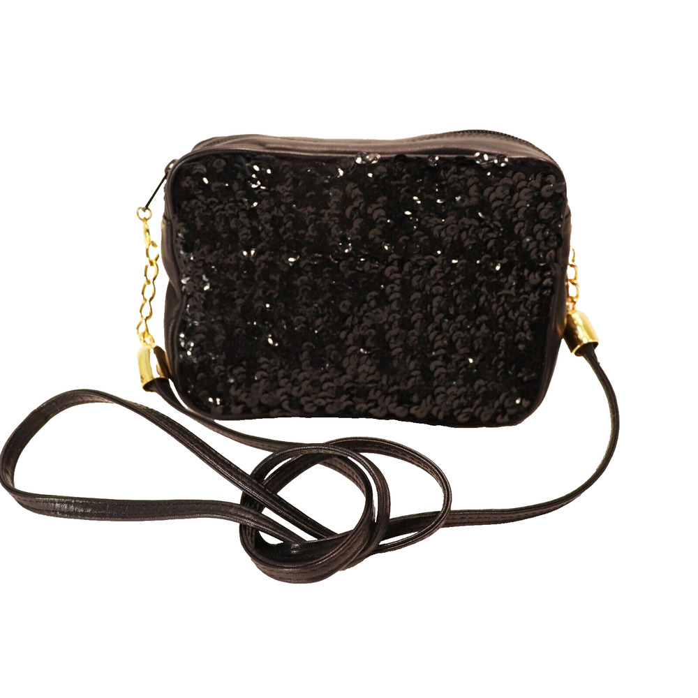 Andre Cellini Purse Small Black Leather Sequin Evening Shiny Party Formal